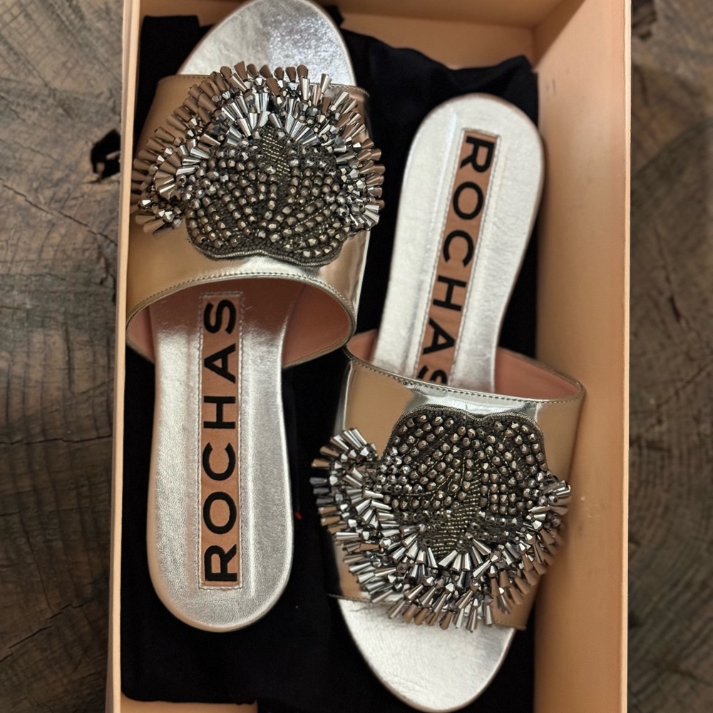 Rochas Silver and Gold Embellished Sandals